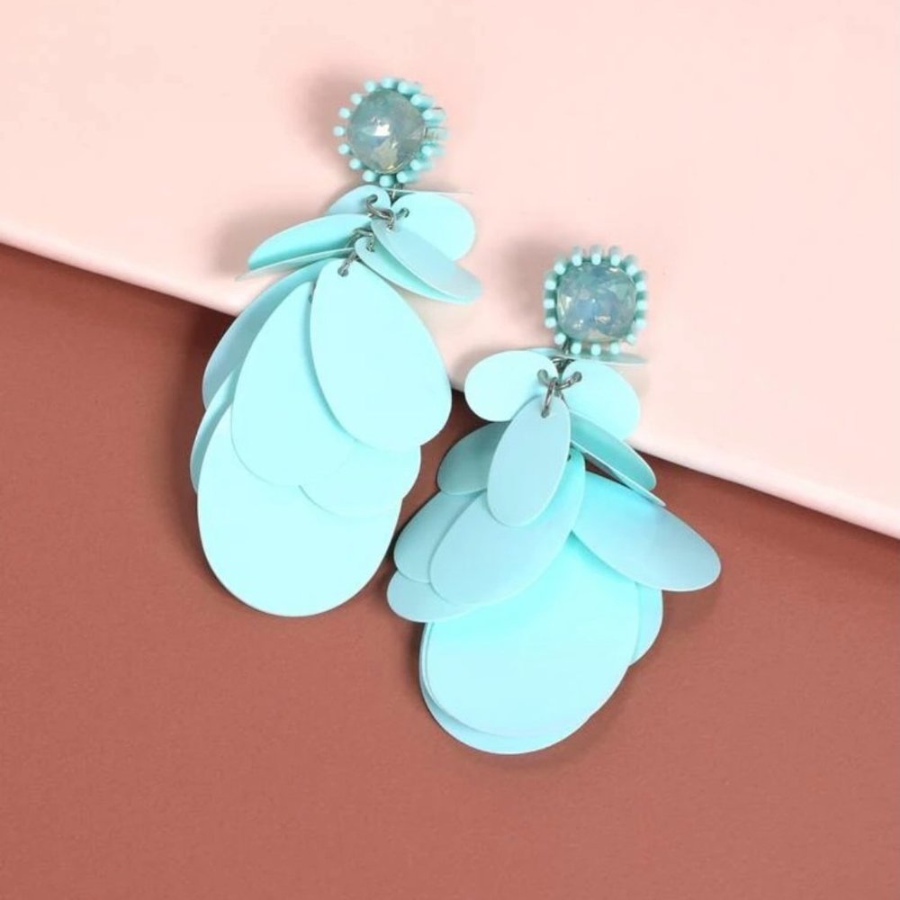 NEW Party Time! Turquoise Disc Drop & Rhinestone Dangly Earrings Funtastic! - Picture 4 of 5